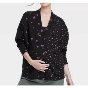 The Nines By Hatch Maternity Black Floral Sweatshirt Cardigan Large Pockets NEW